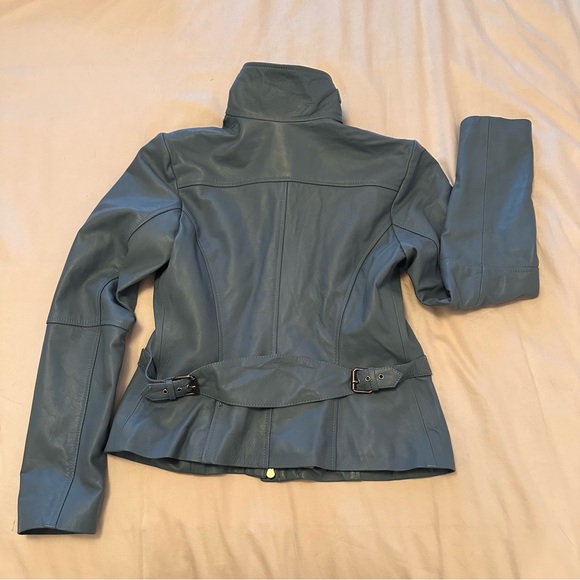 HOPE blue faux leather moto jacket size small - Picture 5 of 7